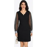 Imily Bela Cocktailkleid Damen Partykleid mit Netz-Ärmeln und Pailletten-Manschetten (Packung, 1-tlg., 1per-Pack) Muschelkragen-V-Ausschnitt