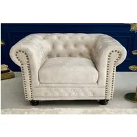 riess-ambiente Sessel CHESTERFIELD 110cm champagner/beige - Samt, mit Armlehne, Federkern (Einzelartikel, 1-St), Gemütlicher Sitz mit Knopfheftung - ideal für Wohn- und Schlafzimmer