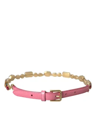 Dolce & Gabbana Pink Leder Gürtel mit Kristallkettenverzierung