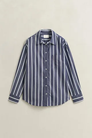 GANT - Relaxed Fit Classic Popeline-Bluse mit Streifen evening blue - Gr. - 46