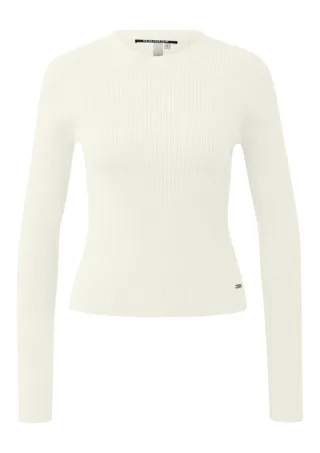 Q/S designed by - Gerippter Pullover aus Viskosemix weiß - Gr. - XS