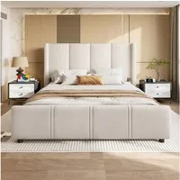 REDOM Polsterbett mit hohem Kopf- und Fußteil, Eisen-Holz-Rahmen und USB-Anschluss (Doppelbett Funktionsbett, 140x190 cm), ohne Matratze