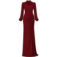 fashionshowcase Abendkleid langärmliges Maxikleid Damen Abaya Kleid - Modest Fashion Abiye mit Kragen, voll bedeckt