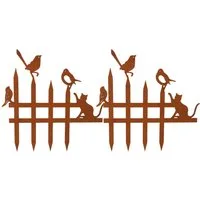 BlingBin Gartenstecker 38x38 cm Gartenzaun mit Vogel-Dekoration, Gartendeko Rost Edelrost (2er Set, 2-St., 2 Stück) Einsteck-Rasen-Lattenzaun für Landschaft Weg Blumenbeete Pflanzbereich