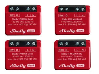 SHELLY WLAN-Schaltaktor 1PM Mini Gen 3, rot, 4 Stück