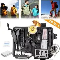 AIMAX Multitool Survival Kit 18 in 1, Outdoor Ausrüstung Erste-Hilfe-Set Outdoor-Sport, (Außen Notfall Set mit Kompass Taktische Taschenlampe Weiterem Zubehör, 1 St., für Camping, Bushcraft, Wandern, Jagde, Abenteuer, Auto Outdoor), Coole Geburtstags
