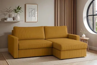 Ecksofa Sofa mit Schlaffunktion BENDIK Stoff Poso Honiggelb Ottomane Rechts