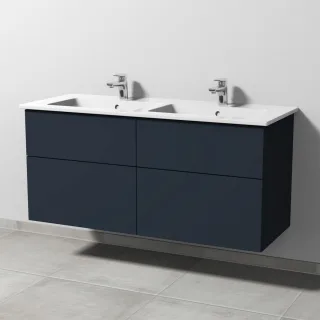 Sanipa 3way Keramik-Set Venticello Keramik-Doppelwaschtisch und Unterbau mit 4 Auszügen, Marine-Matt SP3281R
