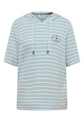 CECIL - Kurzarm Kapuzenshirt mit Streifen crystal mint - Gr. - M