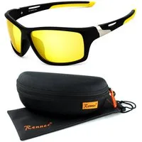 Rennec Sonnenbrille Herren Sportbrille Radbrille Polarisiert mit Outdoor Hardcase Gläser Schwarz Getönt, Rot oder Blau Verspiegelt, Gelb Night Vision