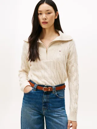 SOFT WOOL CABLE 1/2 ZIP LS SWT heather oatmilk - Gr. - L