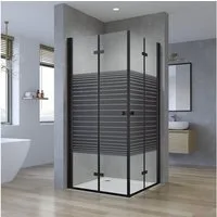 AQUALAVOS Eckdusche Duschkabine Ecke Schwarz mit Pendeltüren Klappbar Streifendekor Dusche, BxT: 70x70 cm, 5 mm ESG-Sicherheitsglas, Modernes Loft-Design 15 mm großer Verstellbereich Heb-/Senk-Funktion