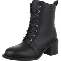 Ital-Design Damen Schnürstiefeletten aus echtem Leder mit Blockabsatz Schnürstiefelette (90169364) Blockabsatz Stiefeletten in Schwarz
