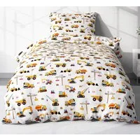 Heubergshop Kinderbettwäsche, Renforcé, 2 teilig, 135x200cm + 80x80cm Bagger Baufahrzeuge Kräne Baumwolle (EW-Bagger)