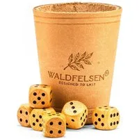 Waldfelsen Spiel – Echtleder Würfelbecher (9 cm) mit 6 Würfeln (16 mm) aus Buchenholz, Würfelspiel, Verschiedene Farben