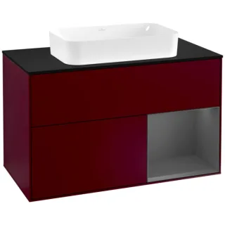 Villeroy und Boch Finion Waschtischunterschrank G252GKHB 100cm, Abdeckplatte black matt, Emotion, Regal rechts Anthracite matt, Peony Matt