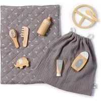 MUSTERKIND® Puppen Accessoires-Set Viola Pflege & Fütter-Set, natur/weiß/grau