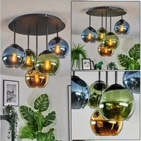 hofstein Deckenleuchte Deckenlampe aus Metall/Glas in Schwarz/Blau/Grün/Goldfarben, Deckenleuchte im Retro/Vintage-Design (Schirm Ø 15 cm), 5 x E14