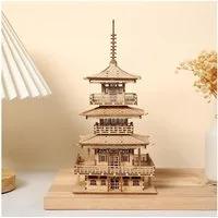 Kitcreatives 3D-Puzzle 3D Holz Puzzle für Erwachsene vierstöckiger Pagode 196 Teile, Puzzleteile