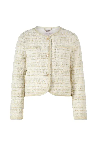 Rich & Royal - Boxy padded boucle jacket with deco tapes recycled pearl white - Gr. - 38