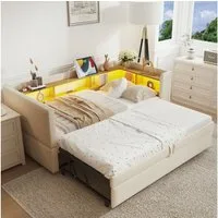 Flieks Daybett, Polsterbett Schlafsofa Ausziehbett 90/180x190cm LED Aufladen Stauraum