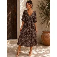 Worldclassca Sommerkleid Worldclassca Musselin Sommerkleid Leopard Animal Muster Lang Strand Neue Kollektion - Stilvolle und gemütliche Sommer Mode für Damen