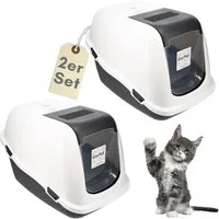 GarPet Katzentoilette 2er Set Katzenklo mit Deckel Aktivkohlefilter Katzentoilette