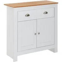 Wohnling Sideboard WL6.387 Weiß / Eiche 79x81x34,5 cm Kommode Anrichte Schubladenkommod (mit 2 Schubladen 79x81x34,5 cm Kommode Weiß Eiche), Anrichte Hoch mit Türen, Schubladenkommode