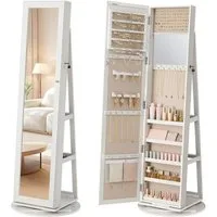 SONGMICS Schmuckschrank Spiegelschrank, mit Ganzkörperspiegel, um 360° drehbar, Geschenkidee Schmuckaufbewahrung, abschließbar, mit Schlüsseln, 54 x 54 x 161 cm