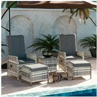 GOTLAND Gartenlounge-Set Balkonset 2 Personen, Rattan Gartenmöbel-Set, Lounge Möbel Outdoor, (5-tlg), mit 118° Rückenlehne & Fußhocker, hochwertige Polster & Glastisch