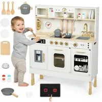 Mamabrum Kinder-Küchenset Holzküche für Kinder mit LED-Beleuchtung, Interaktive XXL