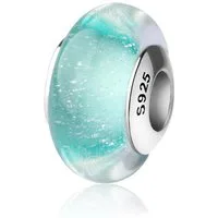 PANDACHARMS Bead Grüner Wasserfall Glas Charm für Armband, Hülse aus 925 Silber