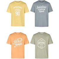Jack & Jones T-Shirt Herren Logoprintshirt JJLINO Regualar Fit (4-tlg) Kurzarm Tee Shirt mit Rundhalsausschnitt aus 100% Baumwolle