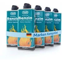 TOM Feuerzeug Benzin 133 ml Flasche im Set zum nachfüllen (5-St), 5er oder 2er Set, kompatibel für alle Marken
