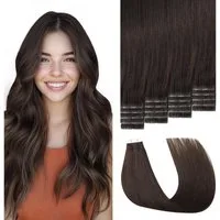LuxusKollektion Echthaar-Extension Tape Extensions Echthaar Remy 45cm #2 Dunkelstes Braun