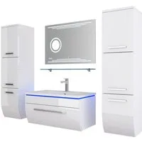 Homeline Badmöbel-Set Badmöbel Set Hochglanz 6 TLG 70 cm Weiß Led Touch Badezimmer Möbel, (Spar Set, 6-St., 6 Teiliges Set), Hochglanz lackiert LED System Touch System