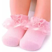 La Bortini Socken Baby Socken mit Rüschen in Creme Weiß Rosa Frilly Söckchen für Baby Mädchen, festliche Strümpfe 10 bis 33
