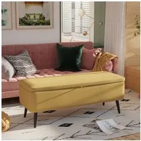 HOMCOM Sitzbank Sitztruhe mit Stahlbeine, Truhenbank für Schlafzimmer (Bettbank, 1-St., Polsterbank), für Wohnzimmer, Flur, bis 150 kg belastbar, 101 x 38,5 x 44,5 cm, Gelb