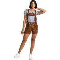 Steigenhöfer Manufaktur Trachtenlederhose Lederhose Damen Shorts Hotpants - 100% Rindsleder - Kurze Hose (Inklusive verstellbaren Trägern) Traditionelles Design - Mit Gürtelschlaufe - Dirndl Alternative
