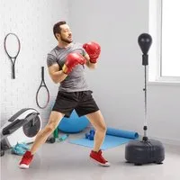 HOMCOM Punchingball Boxen Set Höhenverstellbar Saugnapf (Boxsack mit Ständer, 1-tlg., Standboxball mit Boxhandschuhen), für Ausrüstung, Stressabbau, Fitness, Schwarz