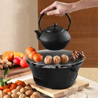 IPRee 1Set 23cm Cast Iron Round Charcoal Stove Outdoor Cooking & Heating for Camping, Picnics, Backyard BBQ, Camping Sto