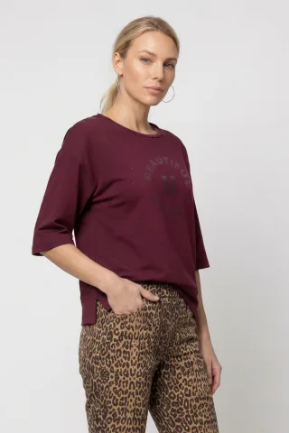 monari - Sweatshirt mit Schmuckschriftzug dark bordeaux - Gr. - 42