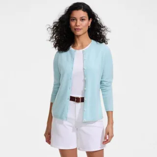 Kaschmir-Cardigan mit rundem Ausschnitt, Damen, size: regular, Blau, Kaschmir, by Lands' End