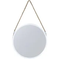 Levandeo® Wandspiegel, Spiegel 40cm Rund Weiß Metall Jute Wandspiegel Flurspiegel Wanddeko