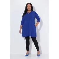 Ulla Popken Longshirt Longshirt Zierbänder A-Linie V-Ausschnitt 3/4-Arm