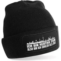 Herzbotschaft Beanie Strickmütze Beanie mit Spruch ICH BIN HERTHA FAN (Mütze mit Aufdruck, Skimütze) Unisex SoftTouch angenehm weiche und warme Wintermütze Einheitsgröße