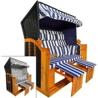 BRAST Strandkorb 3-Sitzer XL für 2-3 Personen, 155cm breit, 2 Designs, BxTxH: 155x78x160 cm, Volllieger, Ostsee, (verstellbare Rückenlehne), Tragkraft bis zu 500kg