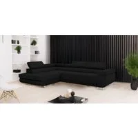 Goldstoff Ecksofa mit Schlaffunktion & Bettkasten - hochwertiges Sofa, Couch mit Schlaffunktion für Wohnzimmer - Schlafsofa - Eckcouch, Eckcouch mit praktischem Bettkasten in schwarz