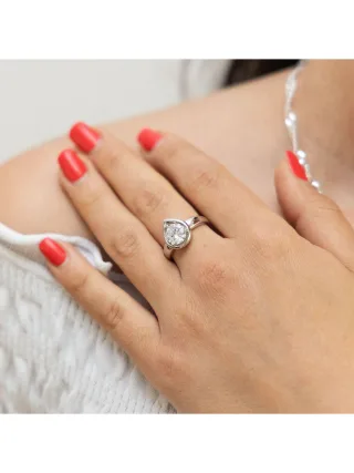 Zeeme Basic Ring Silber 925 rhodiniert Tropfen-Form mit weißem Zirkonia-Stein