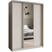 Masseno Schwebetürenschrank TAVI 150 cm Kleiderschrank mit Spiegel 3 Türen Kaschmir
